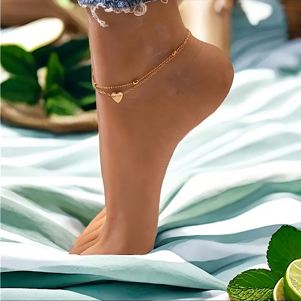 Gold Heart Charm Anklet